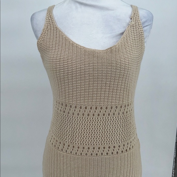 Lulus Beige Crochet Knit Midi Dress Sleeveless Bodycon Small NWT - Picture 3 of 8